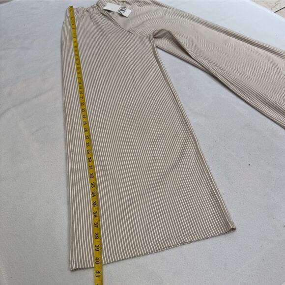 Zara Womens Khaki Striped Wide Leg High Rise Palazzo Boho Pull On Size Small - Picture 4 of 6